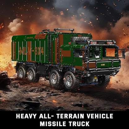 Mould King 20045 Military Vehicles Building Blocks Set RC Heavy All-Terrain Vehicle Box-Style 8X4 Missile Army Truck with 4 Motors Gift for Age 14+/Adult Collections Enthusiasts(4854+ Pieces)