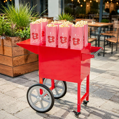 Restaurantware CART ONLY: Hi Tek Popcorn Stand For 8 Ounce Popcorn Maker 1 Red Popcorn Cart - Popcorn Machine Sold Separately 2 Wheels and 2 Locking Casters Stainless Steel Popcorn Popper Stand