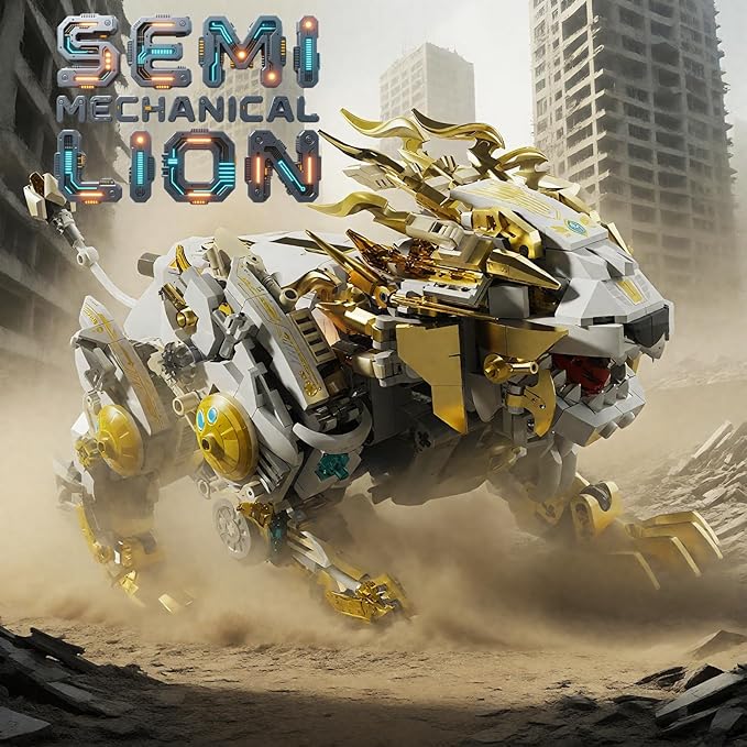 Mechanical Lion Building Block Toy Set Futuristic Mechanical Beast Model with Movable Parts &amp Gears Premium Mechanical Building Kit with Display Stand Ideal Gift for Boys &amp Adults