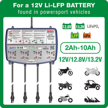 OptiMate Lithium 4s 0.8A Quad Bank, TM485, 8-Step 4x12.8V 0.8A Lithium Expert Battery Saving Charger & Maintainer