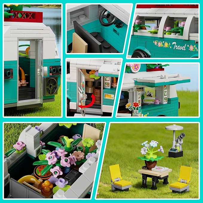 Flower Car Building Block Set City Camper Van Building Set Botanical Collection Flowers Vehicles Blocks Toys Friends Creative Gift for Boys Girls 6-12 Years Old (862 pcs)