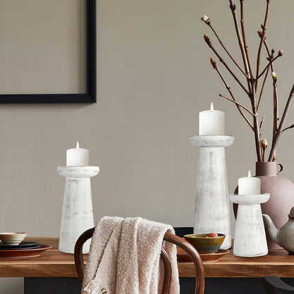Hand Crafted Wooden Pillar Candle Holder Set of 3, Ideal for LED and Pillar Candle, Gift for Wedding, Christmas, Party, Home, Spa, Reiki, Aromatherapy,Votive Candle Gardens, 10,8,6 Inch, Antique White