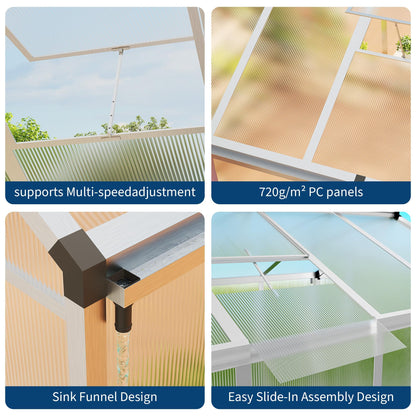 8x12 FT Greenhouse, Easy Assembly Aluminum Polycarbonate Greenhouses for Outdoors with Roof Vent, Large Aluminum Walk-in Greenhouse for Sunroom Patio, Backyard, Garden, Sliding Lockable Door, Silver