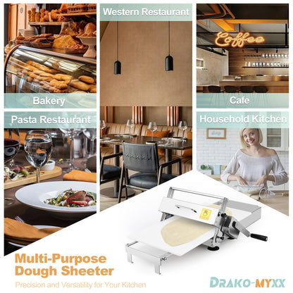 12" Folding Dough Sheeter, Includes 23.6" x 11.8" Sheeter Board, Dough Mat(23.6" x 15.8"), 2 Scrapers, 2 Pastry Brushs, Wool Brush, Manual Dough Roller with 55 Thickness Settings, Stainless Steel
