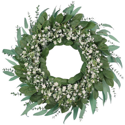 26'' Eucalyptus and Babys Breath Flowers Wreath for Front Door - Large Artificial Greenery Outdoor Wreath for Porch,Window,Farmhouse,Home,Hanging Decor- Spring, Summer, All Seasons (Green-White)