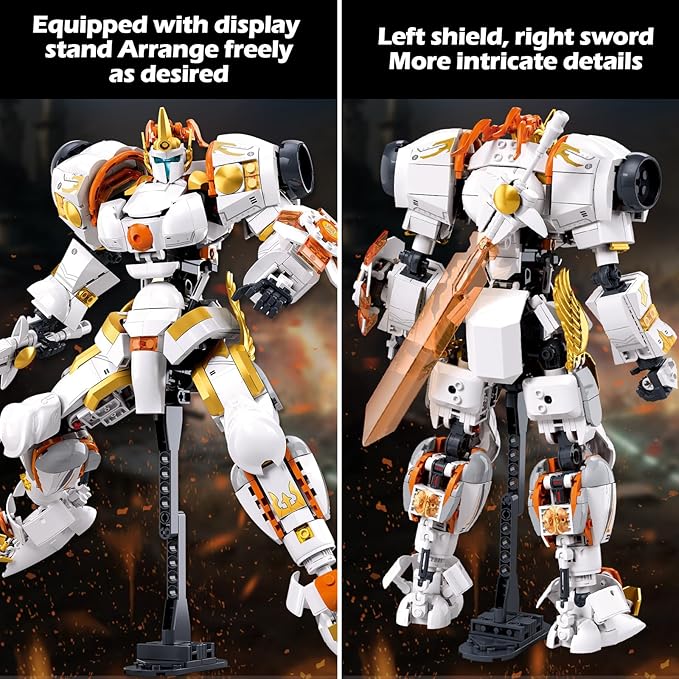 HIGH GODO Warrior Mech Robot Building Set Long Swords Shields Samurai Mech Model Kit Creative City Justice Hero Ninja Gifts for Adults Teens 14+ (695PCS)