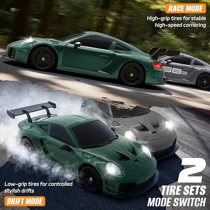 RC Drift Car 1:24 4WD Remote Control Cars Vehicle with LED Light2.4GHz 20KM/H High Speed RC Cars with Two Batteries &amp Drifting Tires Racing Sport Toy for Adults Boys Girls Kids