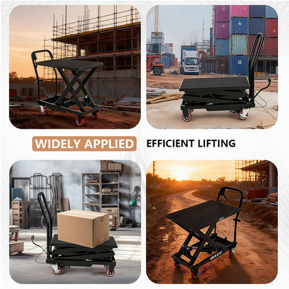 330LBS Hydraulic Lift Table Cart, 28.5" Lifting Height Hydraulic Material Lift Pallet Truck with 4 Locking Wheels for Material Handling and Transportation
