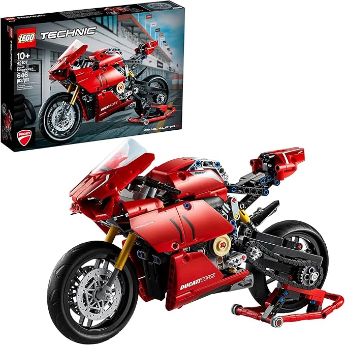 LEGO Technic Ducati Panigale V4 R Motorcycle 42107 Building Set - Collectible Superbike Display Model Kit with Gearbox and Working Suspension Fun for Adults and Motorcycle Enthusiasts