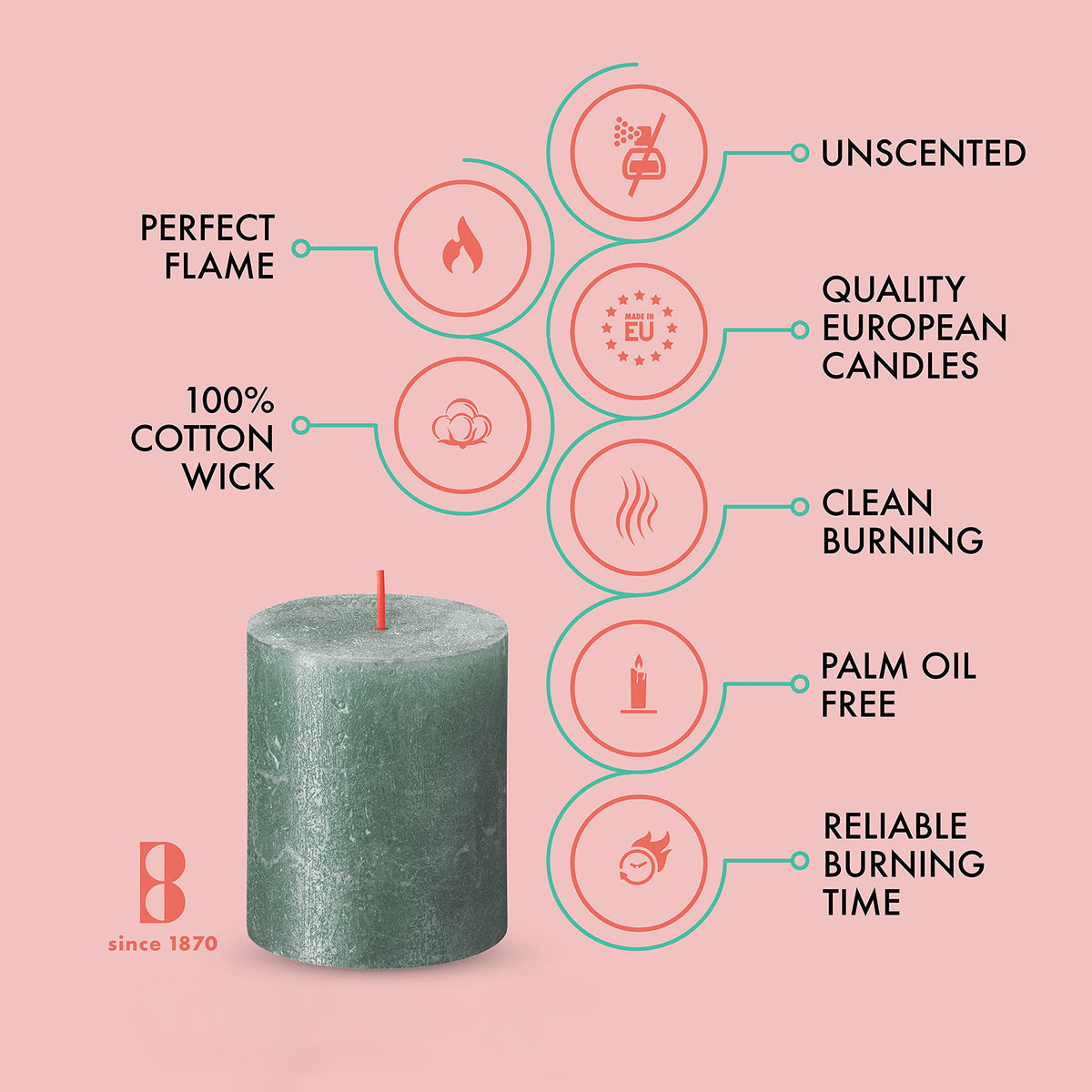 BOLSIUS Oxid Blue Shimmer Metallic Pillar Candles 4 Pack - 2.75 X 3.25 Inches - Premium European Quality - Includes Natural Plant-Based Wax - Unscented Dripless Smokeless 35 Hour Wedding Candles