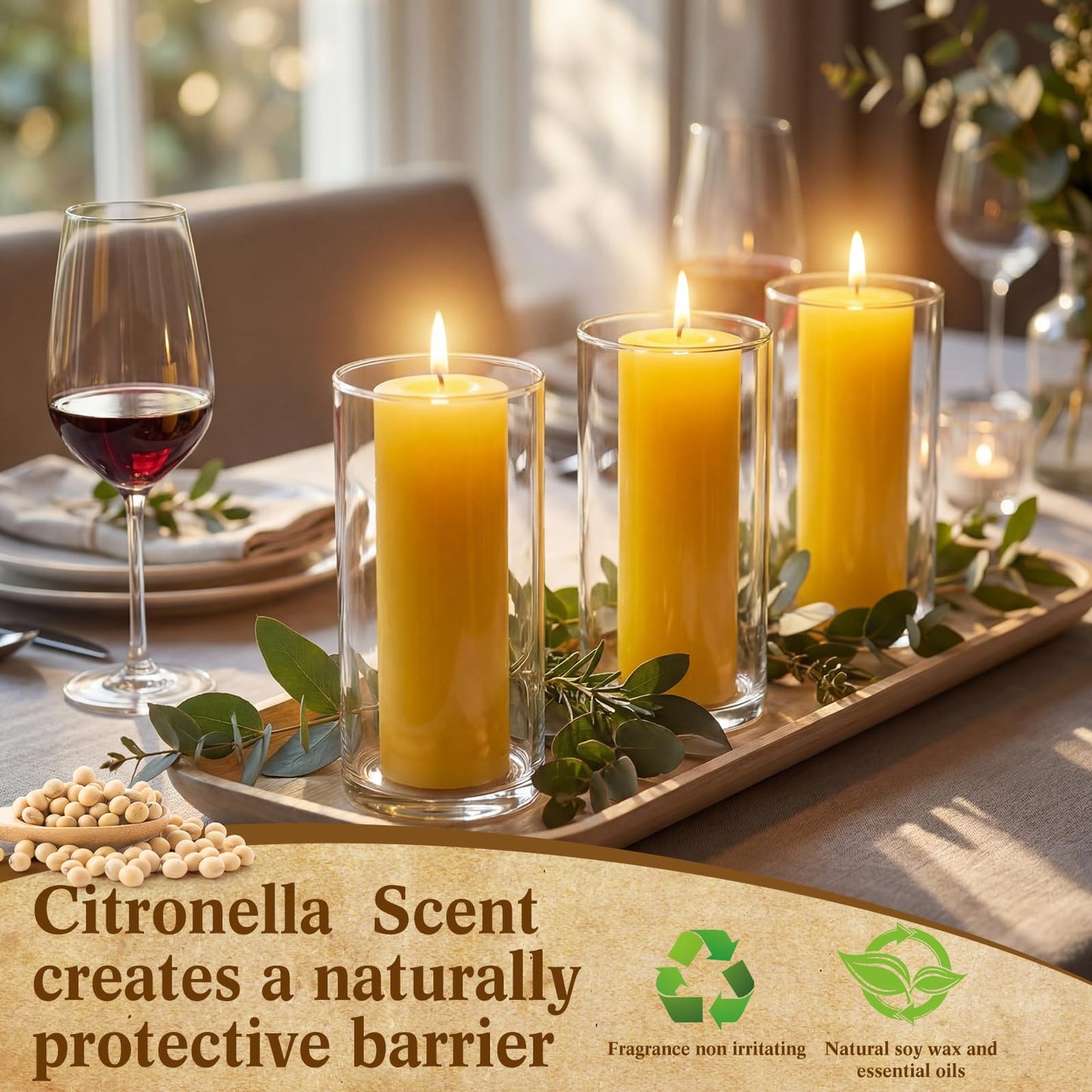 Lounsweer 6 Pcs 2 x 6 Inch Citronella Scented Pillar Candles Yellow Scented Candle for Home Indoor & Outdoor Use