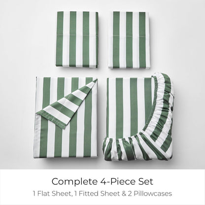 Mellanni Queen Sheets Set - 4 PC Luxury Bedding Collection - Extra Soft, Cooling, Wrinkle-Resistant (Queen, Oxford Stripe Sage)