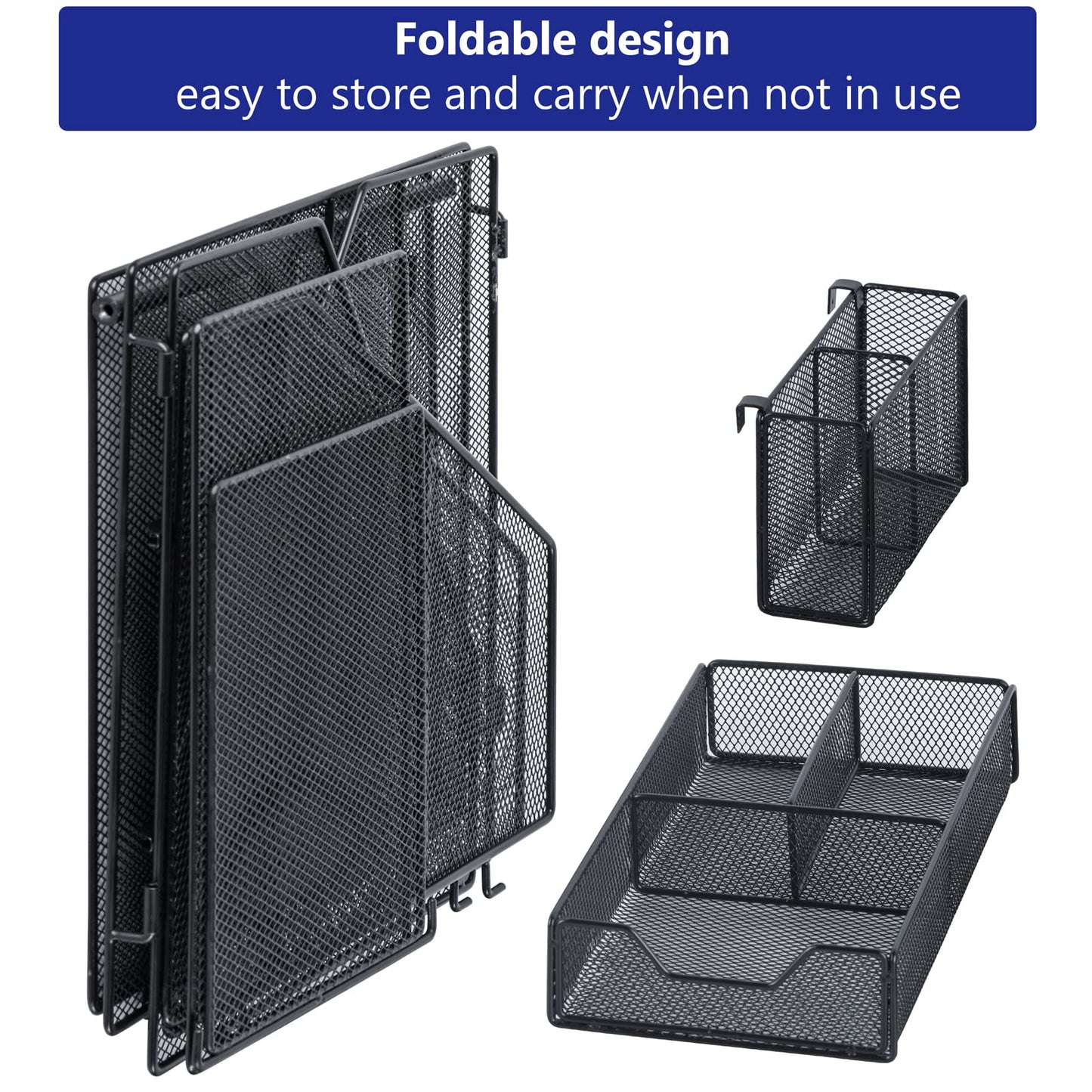 Desk Organizer, File Organizer for Desk with 2-Tier Paper Letter Tray, Drawer and 2 Pen Holder, Mesh Desktop Organization with Magazine Holder for Office Supplies