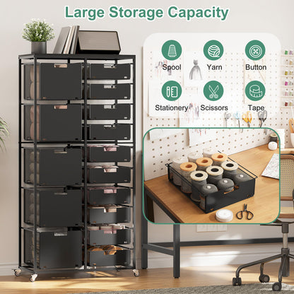 EasyPAG Rolling Storage Cart With 15 Drawers, Metal Craft Organizers And Storage Cart With Wood Tabletop, 30 Lbs Capacity Per Drawer For Home Office Classroom And Dorm, Black