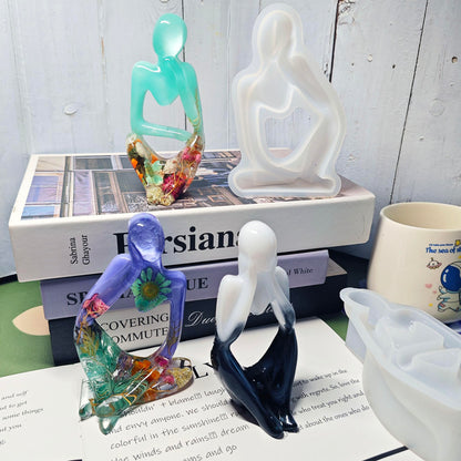 3 Set Thinker Statue Silicone Resin Mold Abstract Sculptures Figurines Decoration Office Desk Articles Ornaments Epoxy Silicone Casting Molds for Gifts, 3D DIY Making Decor Art Crafts
