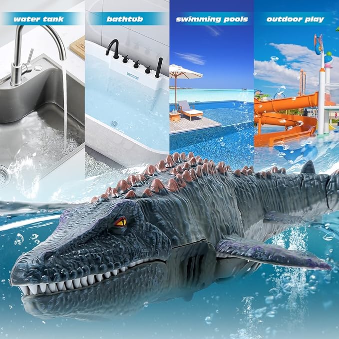 Remote Control Dinosaur Toys for Kids 3 4 5 6 7 Mosasaurus Diving Toys RC Boat with Light and Spray Water for Swimming Pool Lake Bathroom Ocean Protector Bath Toys