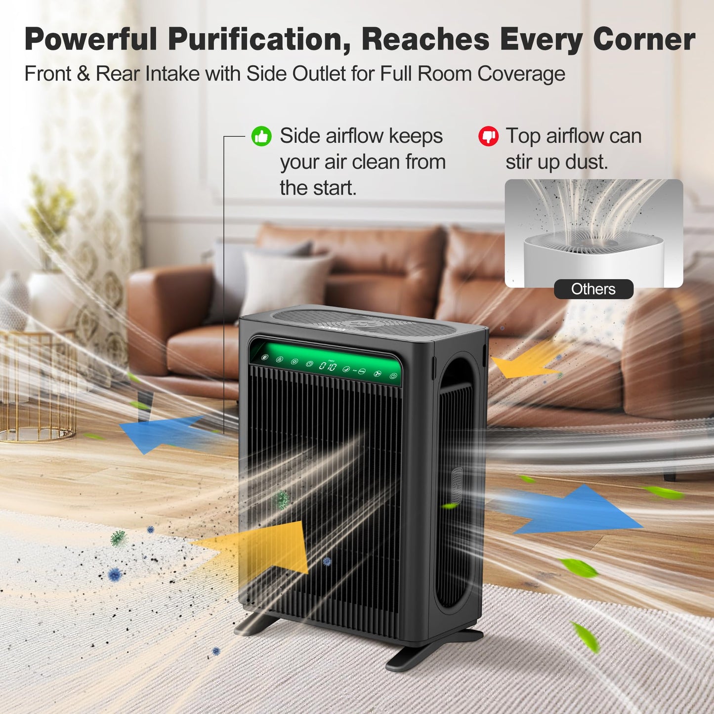 KNKA Air Purifier for Home Bedroom Large Room Up to 1,695 Ft² in 1 Hr, HEPA Air Cleaner with Washable Pre-Filter, AHAM VERIFIDE, AQI Display, ECO Mode, Pet Mode for Pets, Dust, Pollen, APH4000, Black