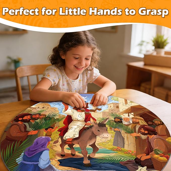 Christian Easter Gifts for Kids 70 Piece Jesus Floor Puzzles for Kid Easter Basket Stuffers Christian Educational Toy for Sunday School Holy Week Palm Sunday Gift Boys Girls Ages 3-8