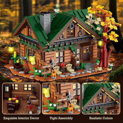 NUTCRACKER Medieval Forest Cabin Building Set with LED Light Retro Forest Log Wood House Construction Model Toy Building Set Easter Gifts for Adults Teens 14+（2234 Pieces