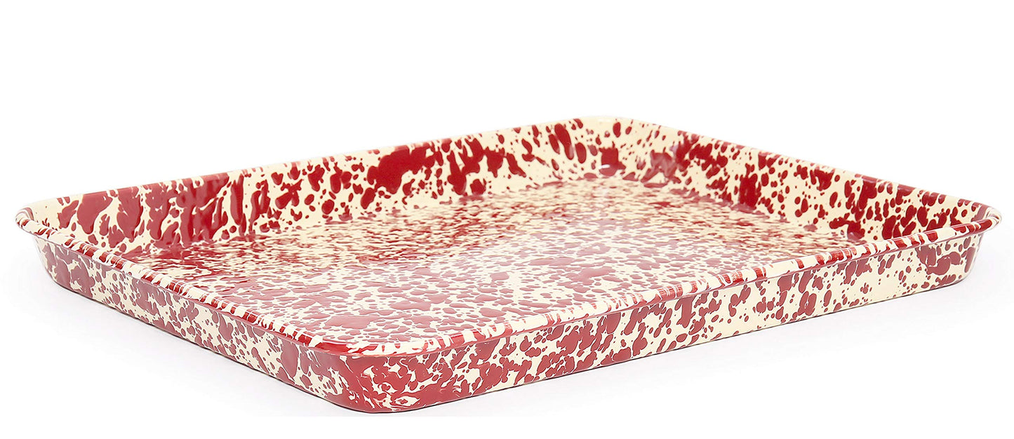 Enamelware Jelly Roll Pan, 16 x 12.25 inches, Burgundy/Cream Splatter