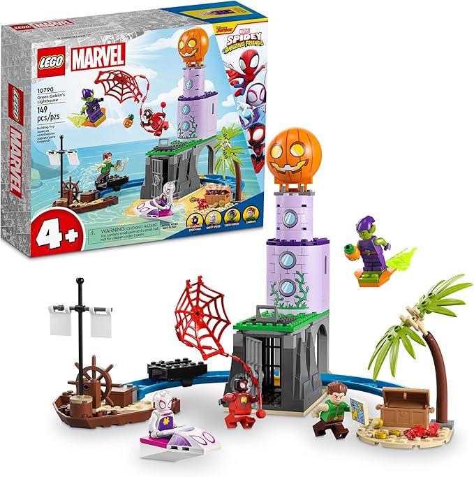 LEGO Marvel Team Spidey at Green Goblin's Lighthouse 10790 Toy for Kids Ages 4+ with Pirate Shipwreck Miles Morales Minifigure &amp More Spidey and His Amazing Friends Series