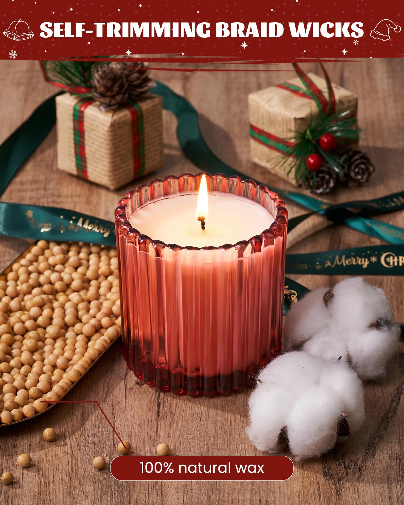 M&SENSE Apricot Poinsettia Scented Candles, Non Toxic Soy Candles, 9.2oz Natural Organic Clean Burning Up to 60 Hours, Christmas Home Decor Gifts for Women