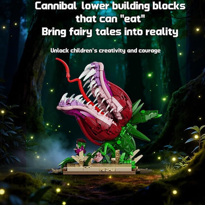 Piranha Plant Building Set for Adults Horror Shop of Cannibal Little Flower Model with Openable Mouth &amp Magic Base Book Gift for Tv Film Fans