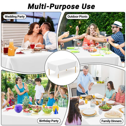 QZYL 2 Pack Picnic Table Cover, 108 x 54 Inches White Tablecloth for Rectangle Table, Disposable Tablecover Plastic Tablecloth Party TableCloths, Birthday Party Decorations Wedding Decor