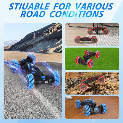 RC Stunt Car 2.4 GHz 4WD Remote Control Gesture Sensor Toy Cars Double Sided Rotating Off Road Vehicle 360° Flips with Lights Music Drift rc car for Boys and Girls 5-13 Birthday