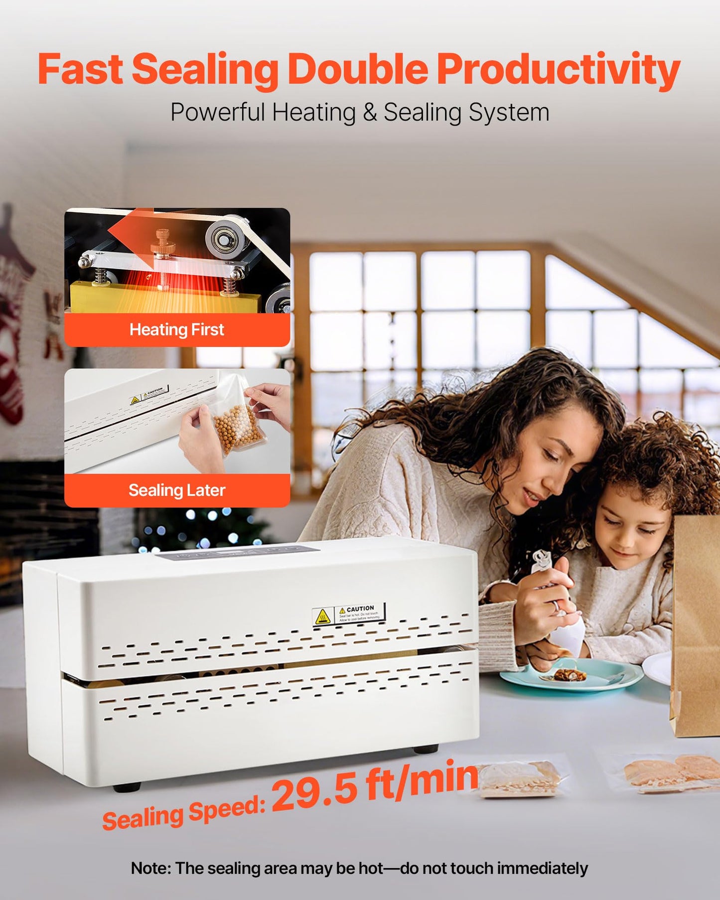 VEVOR Continuous Sealing Machine, 0.32-0.47 in Seal Width, Automatic Continuous Band Sealer with Digital Temperature Control, Automatic Shutdown, Heat Sealing Machine for 0.002-0.0.008 in Plastic Bags