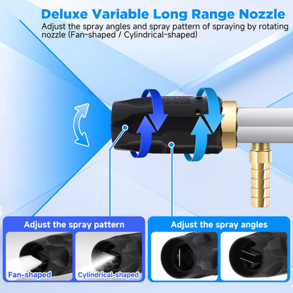 FIXFANS Adjustable Pressure Washer Long Range Nozzle 5-6.5 GPM with 45 FT Braid Hose, Downstream Injector Power Washer Spray Nozzle Kit, External Chemical Injection, 1/4'' Quick Connect, 2500-4000 PSI