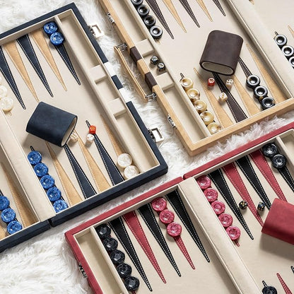 15inch Backgammon Sets for Adults Classic Board Game with Folding Leather Backgammon Case Faux Leather Exterior and Velvet Interior Portable Travel Game Set (Brown)