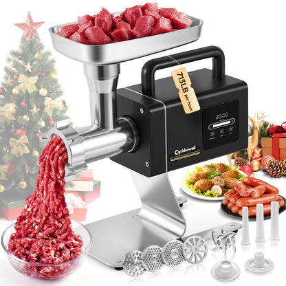 CGOLDENWALL Meat Grinder, 1.36HP Electric Meat Grinding, Heavy Duty Stainless Steel Meat Mincer & Sausage Stuffer with 5-Speed for Effortless Meat & Bone Processing, Home Kitchen & Commercial Use