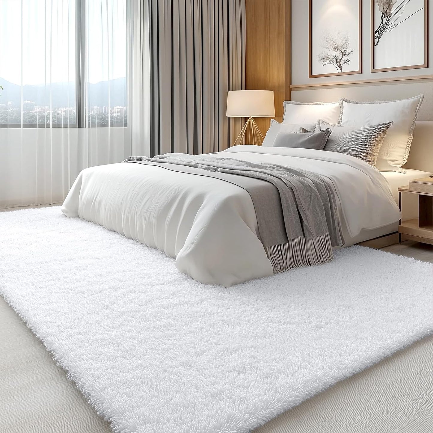 OLANLY Area Rug - Soft Fluffy Shaggy Design | Machine Washable 5x6 for Living Room & Bedroom Decor - White