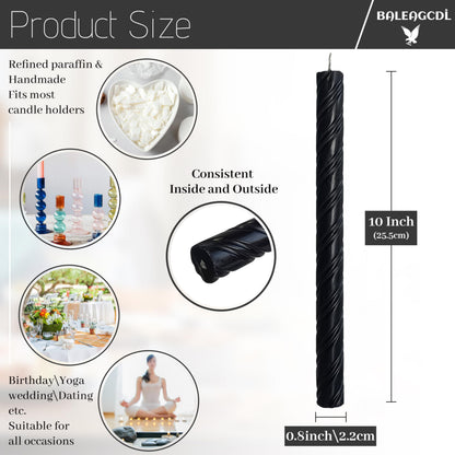 Dripless Twisted Taper Candles Black Smokeless Tall Candlesticks 10 Inch Handmade Long Lasting Burn Candles Unscented Candle Sticks for Party Gifts Home Decor 2 Pcs