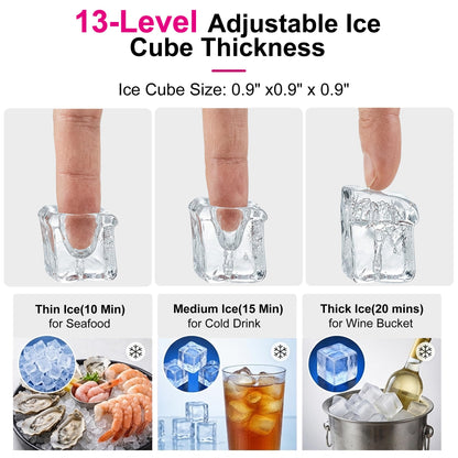 Lecon Chef Freestanding Commercial Ice Maker Machine 80Lbs/24H & Dual Water Inlet, 36 Ice Cubes/Cycle, Adjustable Ice Thickness, Self-Cleaning, 20Lbs Storage Bin for Restaurant, Office