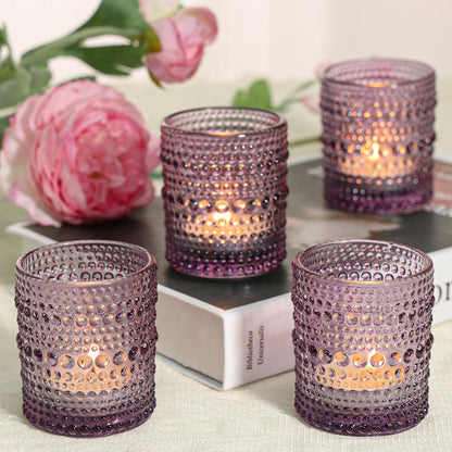 SUPMIND 24 Pcs Votive Candle Holders, Glass Holders Bulk for Table Centerpiece, Tea Lights Candle Holders for Wedding Shower, Party and Home Decor Purple