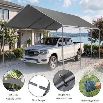 Carport, 12x20 Heavy Duty Portable Garage, Car Port with Storage Shed, Car Canopy Car Tent with Steel Frame All-Season Tarp for Car, Truck, Boat, Party (Grey, 12x20ft)
