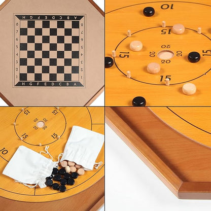 Crokinole and Checkers 27-Inch Classic Crokinole Board Game with 22 Playing Surface Canadian Heritage Tabletop Game for Two Players Dexterity Krokinole Games Great for Families and Friends