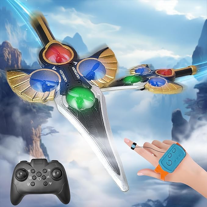 Flying Sword RC Airplane Gesture Control Airplane for Kids Adult 8-16 Remote Control Drone Sword with Light 360° Flip Gravity Sensing Stunt Roll Gifts for Kids Boys Girls Gold