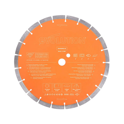 Evolution Power Tools Premium Diamond Blade 12-Inch for Disc Cutter, Concrete Saw | 1 Inch Arbor | High Diamond Concentration | Segmented Diamond Blade for Masonry, Brick, Stone, Roof Tile, Concrete