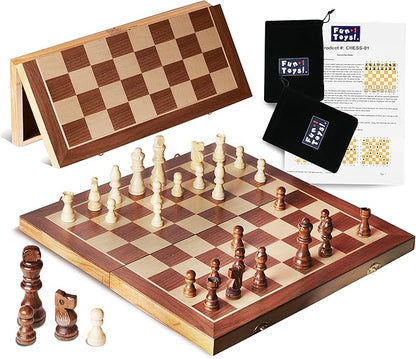 Wooden Chess Set for Adults and Kids 15 Portable Chess Board Set with Chess Pieces &amp Drawstring Bag