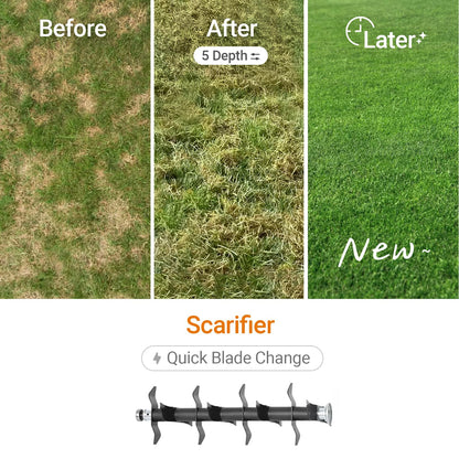 40V 15" Brushless Cordless Electric Dethatcher and Scarifier Compatible with Dewalt 20V Battery(Tool Only), w/12Gal Thatch Collection Bag, 5-Depth Adjustment, Quick-Fold, Walk Behind for Lawn Care