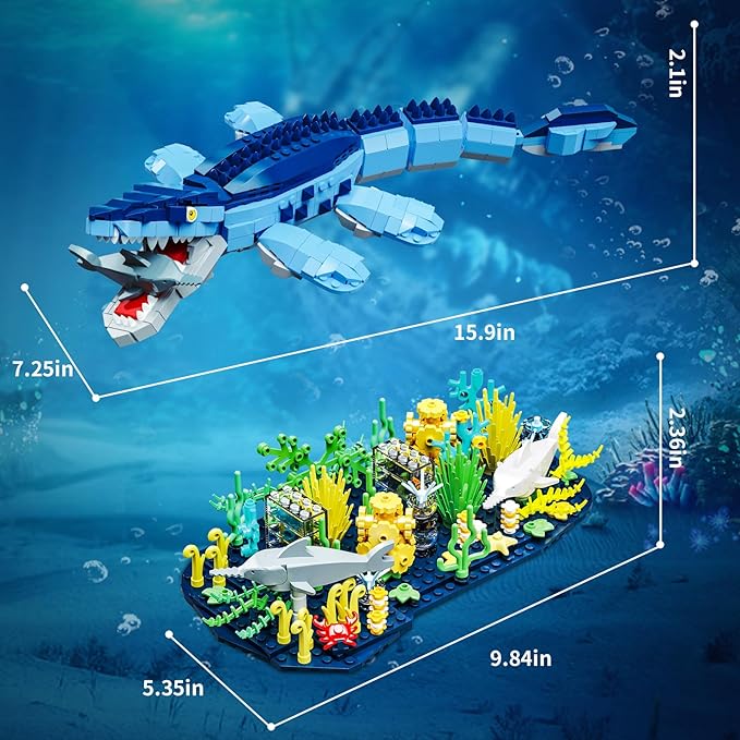Dinosaur World Mosasaurus Building Set- Compatible with Lego Sets for Boys 8-14 Jurassic Ocean Building Birthday Gift Set for Boys &amp Adults (787 Pcs)