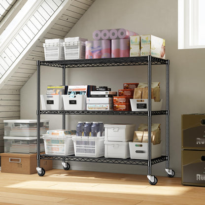 DurayLoly 3 Tier Metal Shelving Unit Adjustable Storage Shelves,Heavy Duty Shelf with Wheels for Kitchen,Office,Bathroom,Easy Assembly Wire Shelving for Laundry,Garage,45" W x 17.7" D x 41" H,Black.