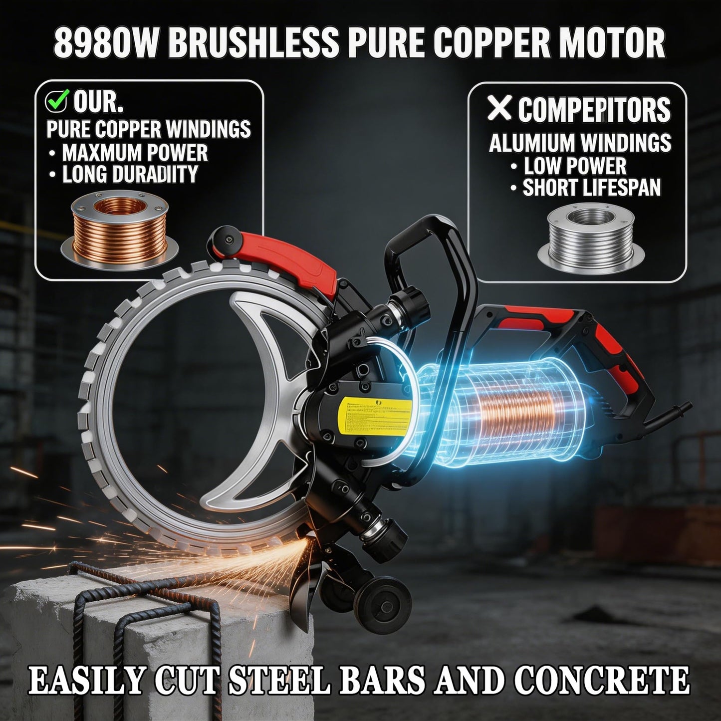 Electric Concrete Saw 16 In, Toroidal Electric Concrete Saw Cutting Machine, With an Intelligent Water Pump for Reinforced Concrete, Ceramic Tiles, Red Brick Walls(8090W)