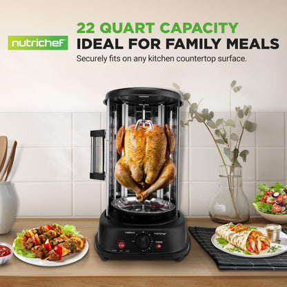 NutriChef Countertop Vertical Rotating Oven - Rotisserie Shawarma Machine, Kebob Machine, Stain & Heat Resistant Door & Energy Efficient, Includes Kebob Rack with 7 Skewers (PKRTVG34)