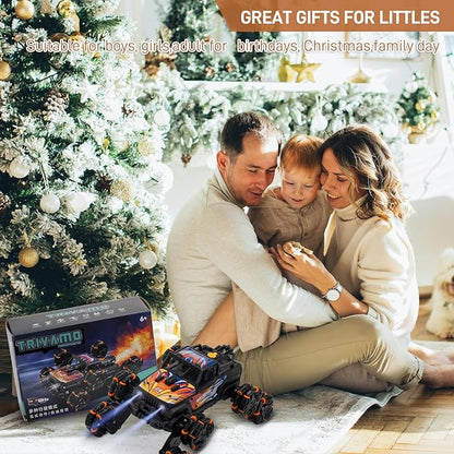 RC Stunt Car Remote Control Monster Truck - 360° Drift Car with Gesture Sensing 45°Hill Climbing Cool LED Lights &amp Music Effects - Top RC Cars Gift for Boys 8-12