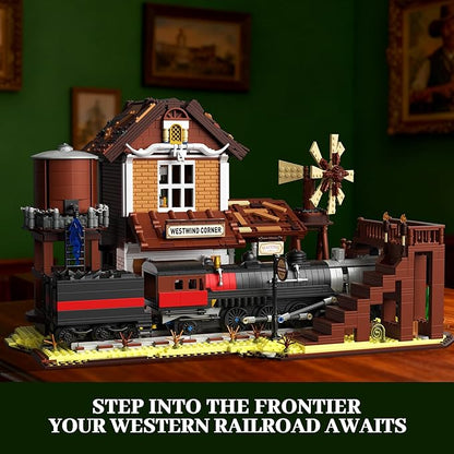 Western Train Station Building Set for Adults 3885 PCS West Steam Train Model Kit with Station Creative Collectible Home Décor Display Kit for Adults and Teens 14+