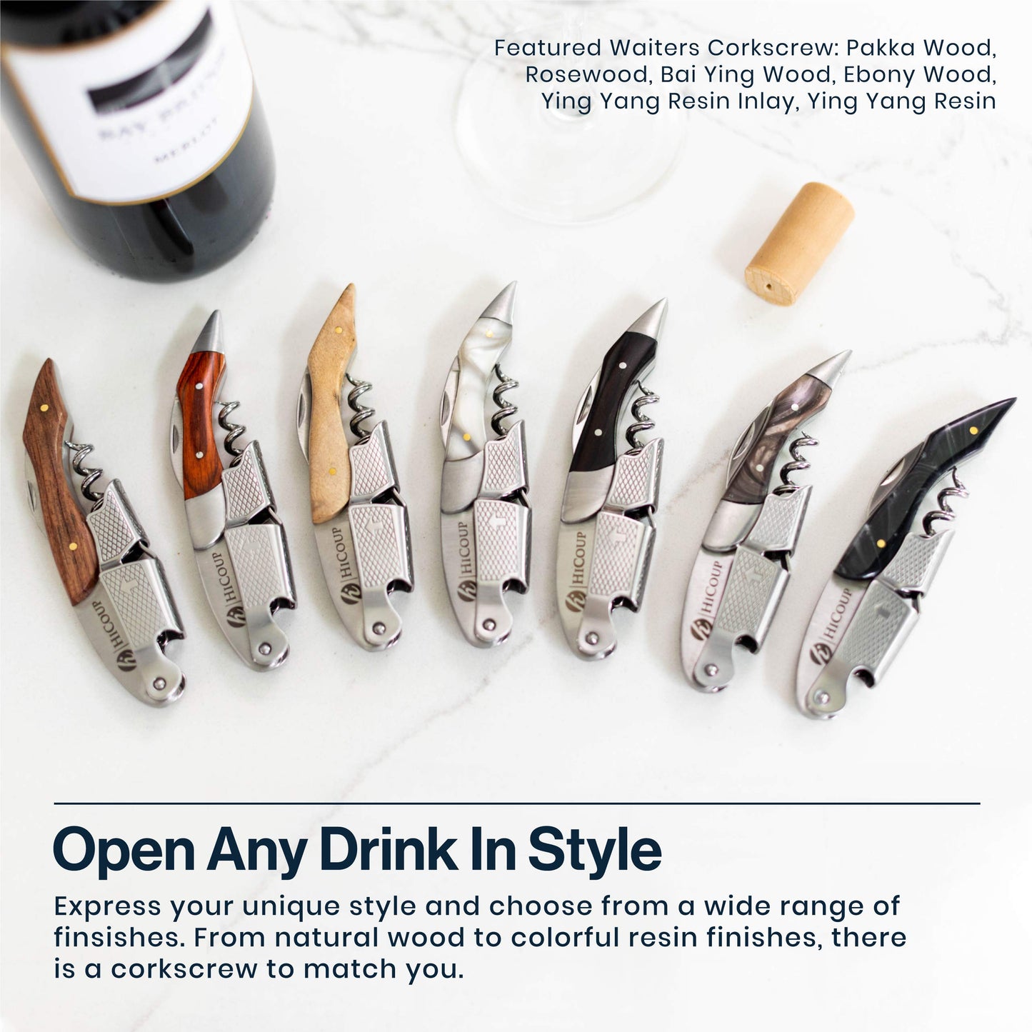 HiCoup Kitchenware Wine Opener - Professional Corkscrews for Wine Bottles w/Foil Cutter and Cap Remover - Manual Wine Key for Servers, Waiters, Bartenders and Home Use - Classic Rosewood